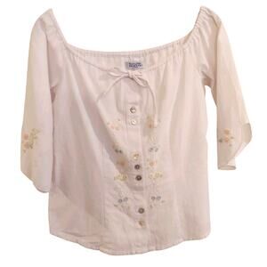 Vtg Peasant Top Large Dainty Floral Embroidery Off Shoulder Cottagecore Fairy